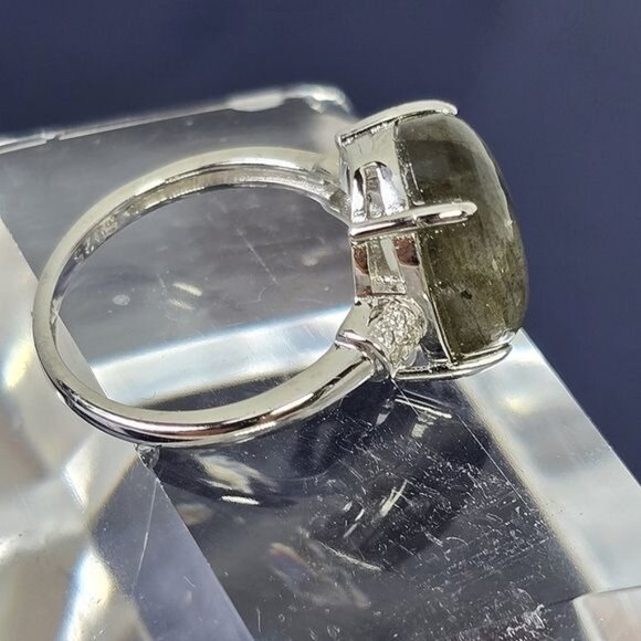 925 Sterling Silver Ring Sz 5.75 with Natural Labradorite & CZ - Picture 4 of 6